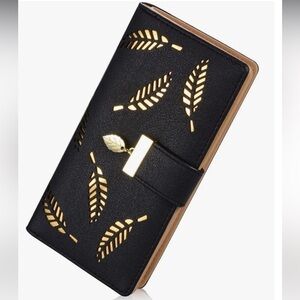 Women's Long Leaf Bifold Wallet Leather Card Holder Purse Elegant Clutch ( new)
